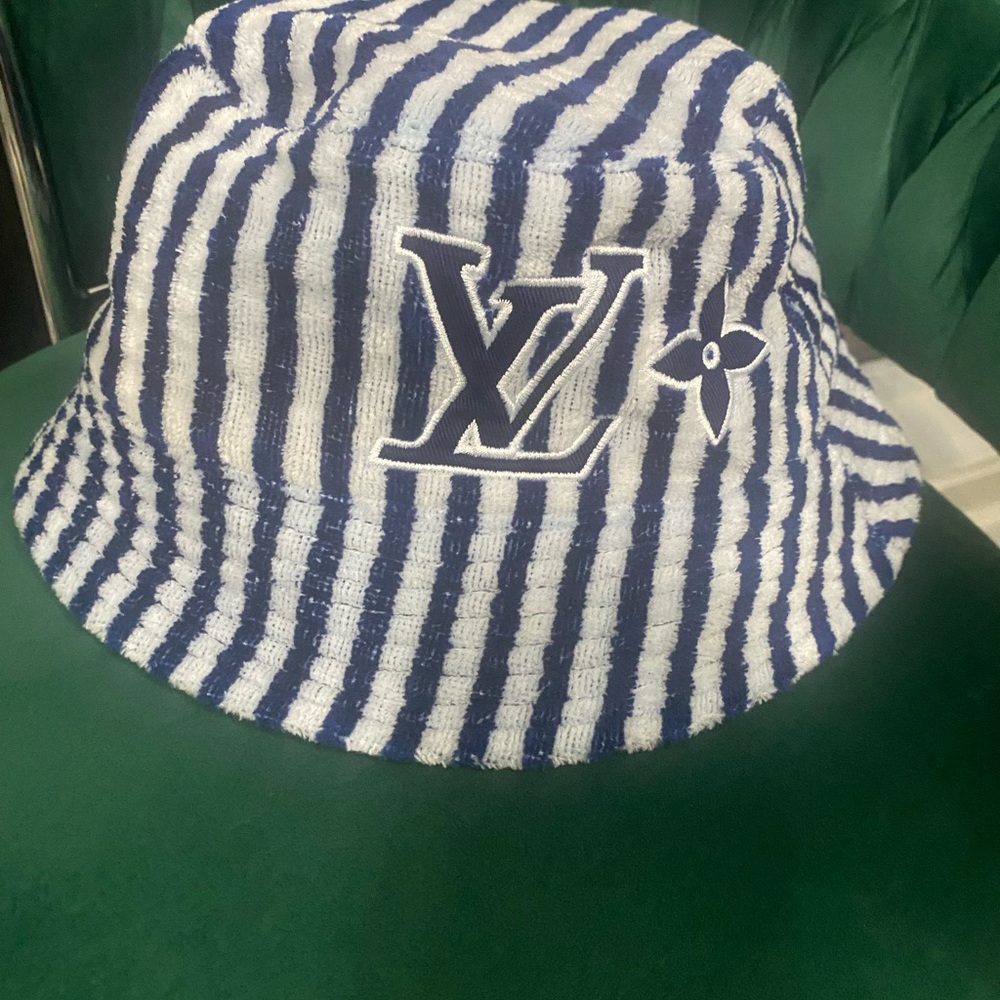 Louis Vuitton Navy and White Striped Bucket Hat